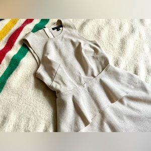 Banana Republic A-Line Peplum Linen Blend Midi dress in oatmeal ivory offwhite